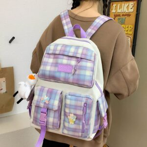 SodaMeow Kawaii Backpack with Pins and Accessories Kawaii Backpack Set Cute Aesthetic Backpack Kawaii Work Supplies (Purple)