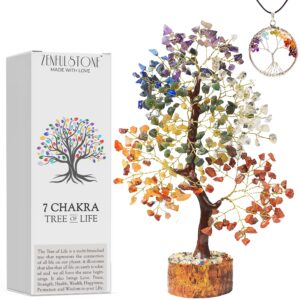 zenfulstone 7 chakra tree of life | crystal tree for positive energy - meditation | feng shui money bonsai tree | home, office - tree of life decor | healing gemstone artificial tree | spiritual gift