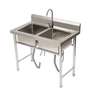 commercial stainless steel sink with 2 compartments,freestanding restaurant sink station,kitchen prep & utility sink for home garage bar restaurant laundry (2 compartment 39.3" l × 23.6" w × 31.5" h)