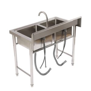 Commercial Stainless Steel Sink with 2 Compartments,Freestanding Restaurant Sink Station,Kitchen Prep & Utility Sink for Home Garage Bar Restaurant Laundry (2 Compartment 39.3" L × 23.6" W × 31.5" H)