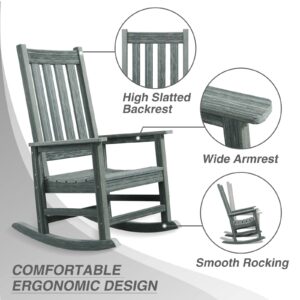 ACUEL Rocking Chair Outdoor, HDPE Oversized Patio Rocking Chairs, Weather Resistant, 350lbs Heavy Duty Porch Rocker with High Back for Backyard, Fire Pit, Garden and Indoor (Grey)