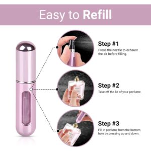 VIGOR PATH Portable Mini Refillable Perfume/Cologne Atomizer Bottle - great for travel, parties and events - Travel & toiletry accessory great for both men and women - 5ml/0.2oz (Pink - Pack of 2)