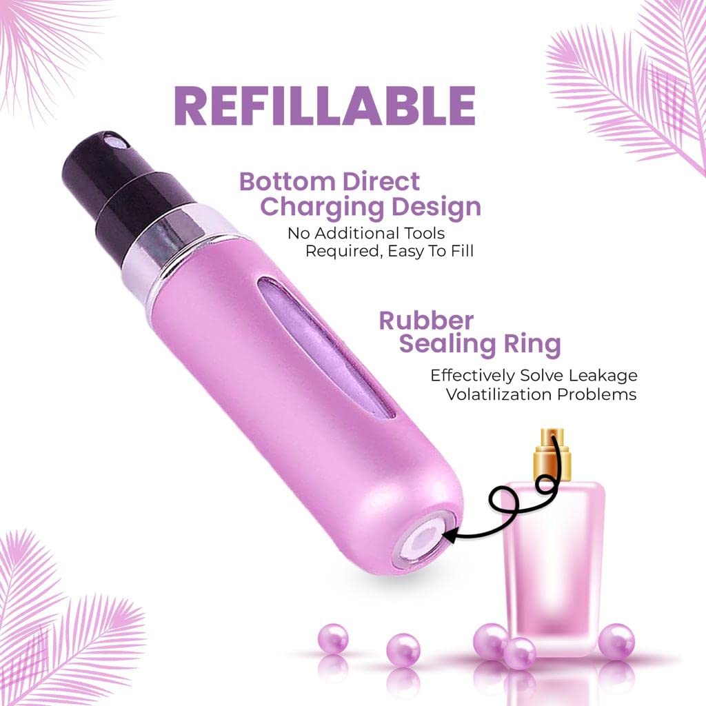 VIGOR PATH Portable Mini Refillable Perfume/Cologne Atomizer Bottle - great for travel, parties and events - Travel & toiletry accessory great for both men and women - 5ml/0.2oz (Pink - Pack of 2)