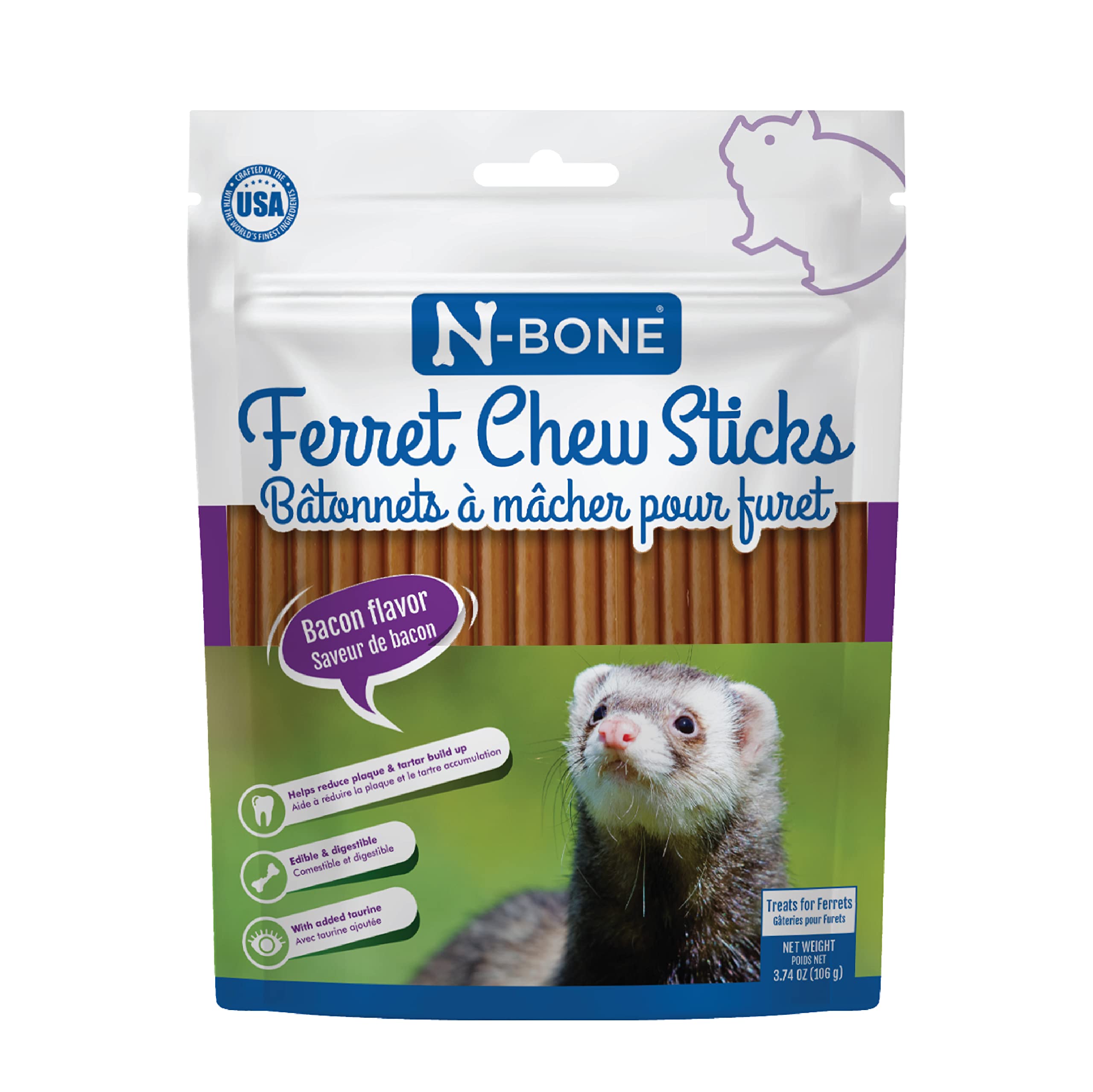 N-Bone Ferret Chew Sticks Bacon Flavor, 3.74-oz Bag