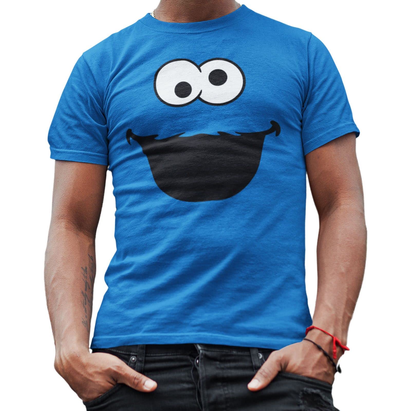 Sesame Street Cookie Monster Face T-Shirt for Men Adult Merch Graphic Tshirt Men's Tee 2X 2XL XX-Large (Blue, XX-Large)