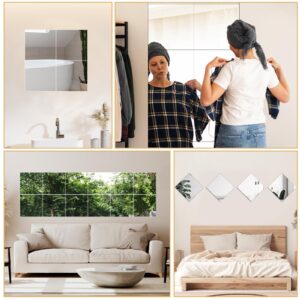 Queekay 20 Pcs Home Gym Mirrors 12'' x 12'' Mirror Tiles Self Adhesive Workout Frameless Acrylic Wall Mirror 2mm Thick Wall Mounted Mirror Sheets Mirror Trays for Wedding Table Centerpieces