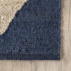 nuLOOM Pandora Diamond Jute Area Rug - 8x10 Jute Area Rug Global Inspired Navy/Ivory Rugs for Dining Room Rug Neutral Rug Living Room Rug Kitchen