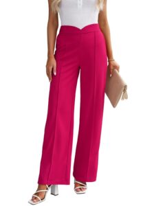 vetinee women dress pants pink front crease outfit plus size elastic waist work pants boho clothes for women hot pink size 16