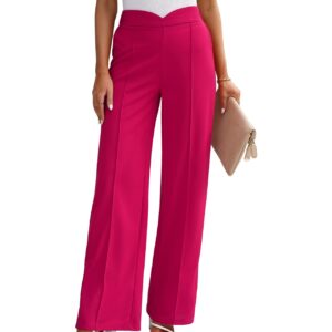 Vetinee Women Dress Pants Pink Front Crease Outfit Plus Size Elastic Waist Work Pants Boho Clothes for Women Hot Pink Size 16