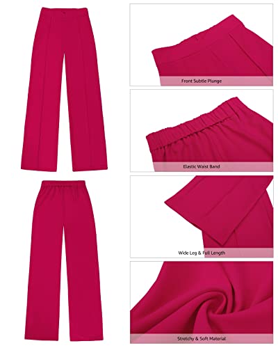 Vetinee Women Dress Pants Pink Front Crease Outfit Plus Size Elastic Waist Work Pants Boho Clothes for Women Hot Pink Size 16