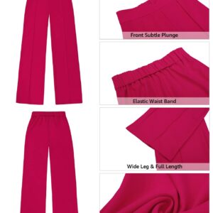 Vetinee Women Dress Pants Pink Front Crease Outfit Plus Size Elastic Waist Work Pants Boho Clothes for Women Hot Pink Size 16