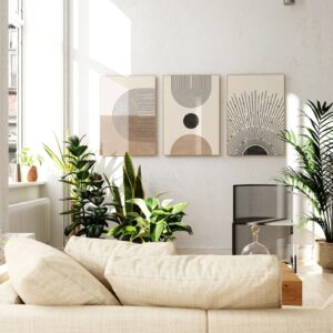 Mid Century Modern Wall Art Set of 3 Neutral Boho Art Prints Abstract Geometric Wall Art Picture Black Beige Minimalist Painting Canvas Artwork for Living Room Bedroom 16x24 Inch UNFRAMED