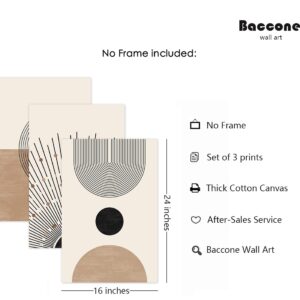 Mid Century Modern Wall Art Set of 3 Neutral Boho Art Prints Abstract Geometric Wall Art Picture Black Beige Minimalist Painting Canvas Artwork for Living Room Bedroom 16x24 Inch UNFRAMED