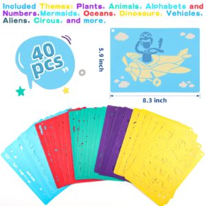 Kaemi 40pcs Plastic Drawing Stencils Set, Stencils for Kids with Over 400+ Different Patterns are The Gift for Boys and Girls