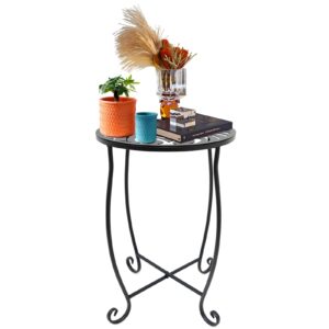 Fashion&cool Outdoor Side Tables, Weather Resistant Metal Patio Side Table, Small Round Outdoor End Table Side Table for Patio Yard Porch Balcony Garden Bedside, Plant Stand for Indoor Outdoor