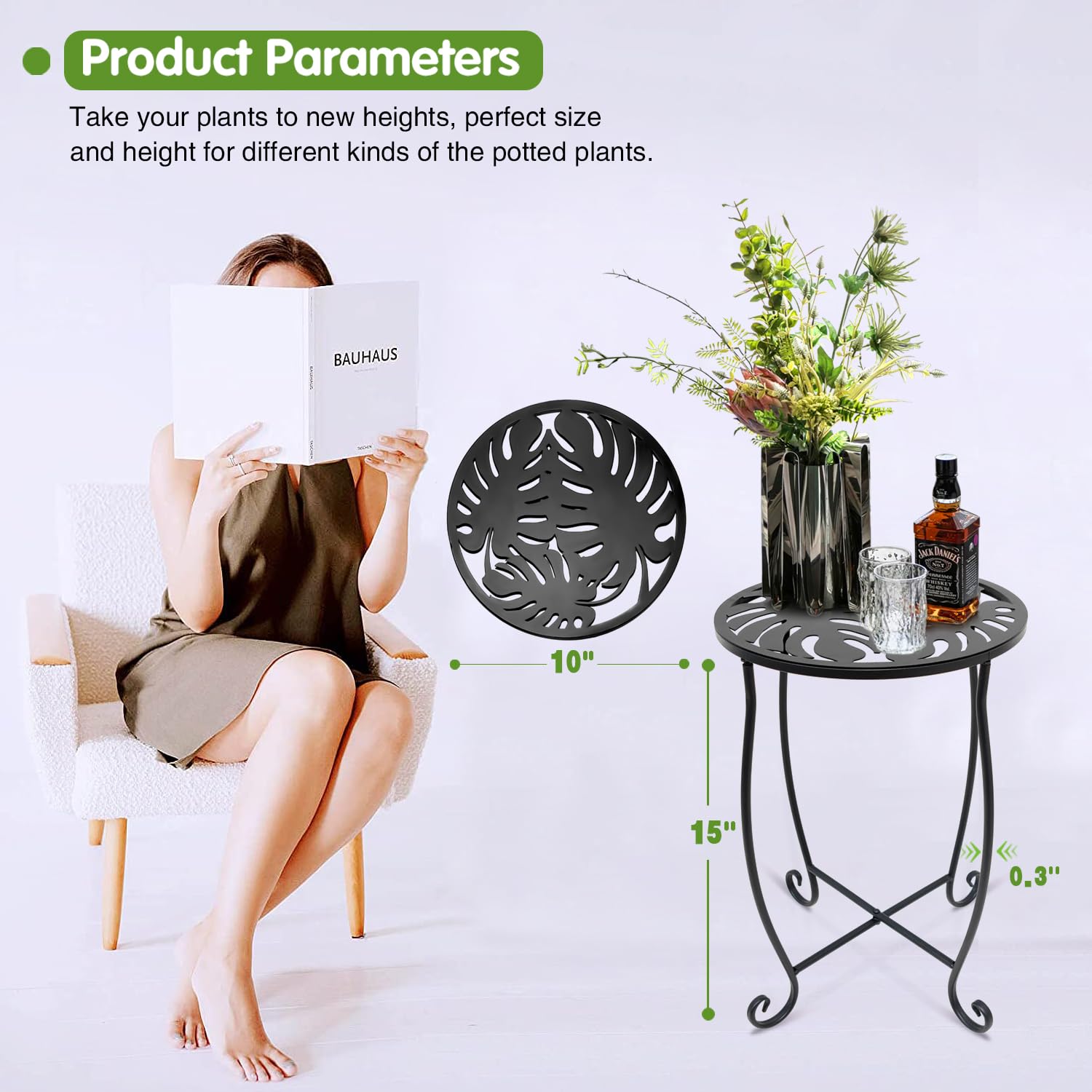 Fashion&cool Outdoor Side Tables, Weather Resistant Metal Patio Side Table, Small Round Outdoor End Table Side Table for Patio Yard Porch Balcony Garden Bedside, Plant Stand for Indoor Outdoor