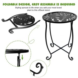 Fashion&cool Outdoor Side Tables, Weather Resistant Metal Patio Side Table, Small Round Outdoor End Table Side Table for Patio Yard Porch Balcony Garden Bedside, Plant Stand for Indoor Outdoor