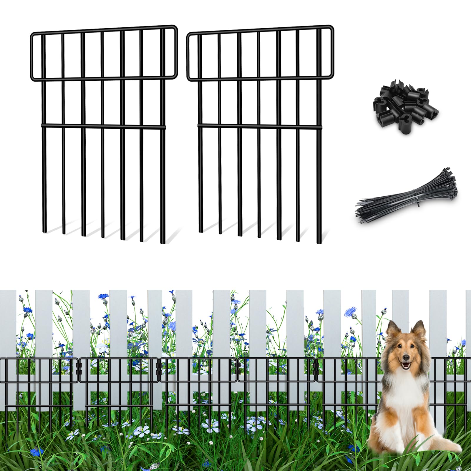 Xeeol 10 Pack Animal Barrier Fence, 10.83ft (L) x 16in (H) Decorative Garden Fencing Border for Yard, Rustproof Metal Wire No Dig Bottom Fence Panels for Dog and Rabbit, Outdoor Patio Decor