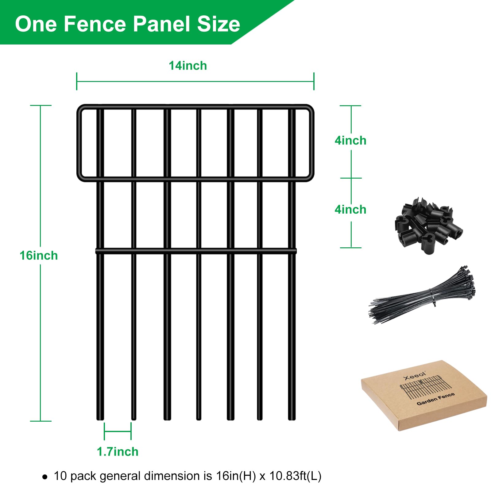 Xeeol 10 Pack Animal Barrier Fence, 10.83ft (L) x 16in (H) Decorative Garden Fencing Border for Yard, Rustproof Metal Wire No Dig Bottom Fence Panels for Dog and Rabbit, Outdoor Patio Decor