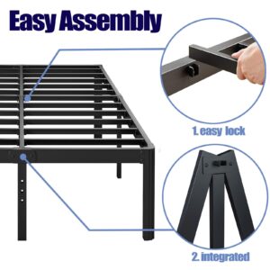 Hunlostten 14in High Queen Bed Frame No Box Spring Needed, Heavy Duty Metal Platform Bed Frame Queen Size with Round Corners, Easy Assembly, Noise Free, Black