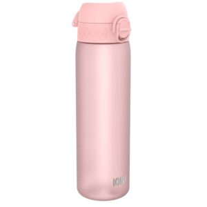 ion8 water bottle, 500 ml/18 oz, leak proof, easy to open, secure lock, dishwasher safe, bpa free, hygienic flip cover, carry handle, fits cup holders, easy clean, odor free, carbon neutral, rose pink