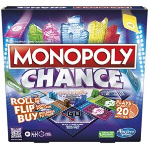 hasbro gaming monopoly chance board game for adults and kids | fast-paced family party game | ages 8+ | 2-4 players | 20 mins. average