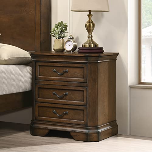 Roundhill Furniture Maderne Traditional Wood 3-Drawer Nightstand, Antique Walnut