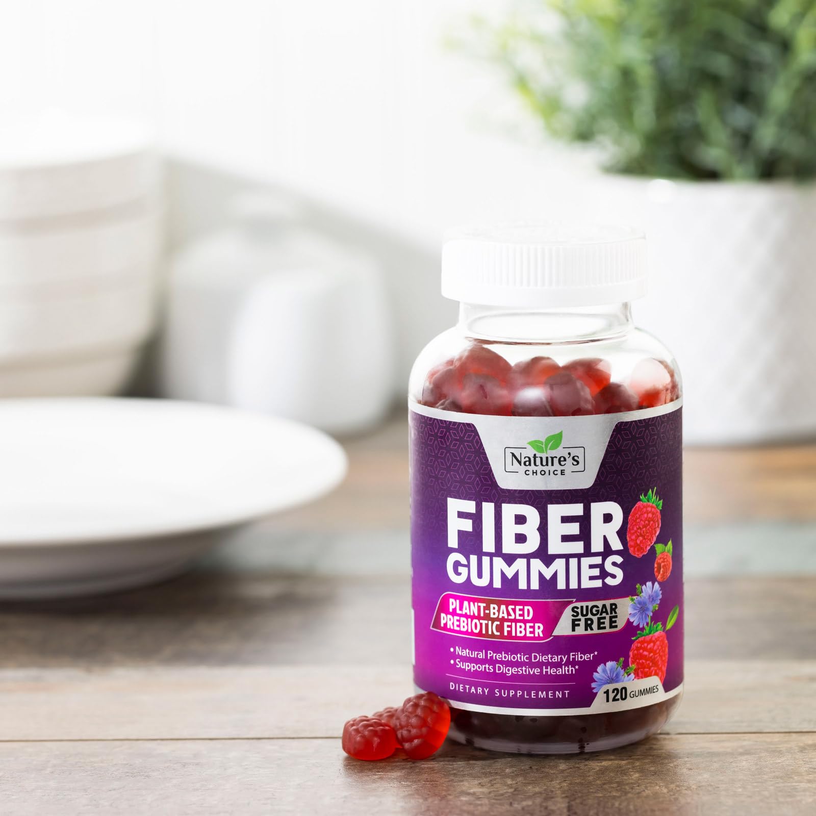 Sugar Free Fiber Gummies for Adults, Daily Prebiotic Fiber Supplement & Digestive Health Support - Supports Regularity & Digestive Health, Nature's Plant Based, Non-GMO, Berry Flavor - 120 Gummies