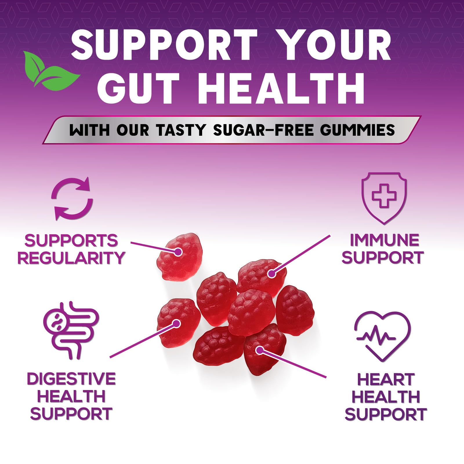 Sugar Free Fiber Gummies for Adults, Daily Prebiotic Fiber Supplement & Digestive Health Support - Supports Regularity & Digestive Health, Nature's Plant Based, Non-GMO, Berry Flavor - 120 Gummies