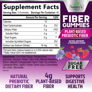 Sugar Free Fiber Gummies for Adults, Daily Prebiotic Fiber Supplement & Digestive Health Support - Supports Regularity & Digestive Health, Nature's Plant Based, Non-GMO, Berry Flavor - 120 Gummies