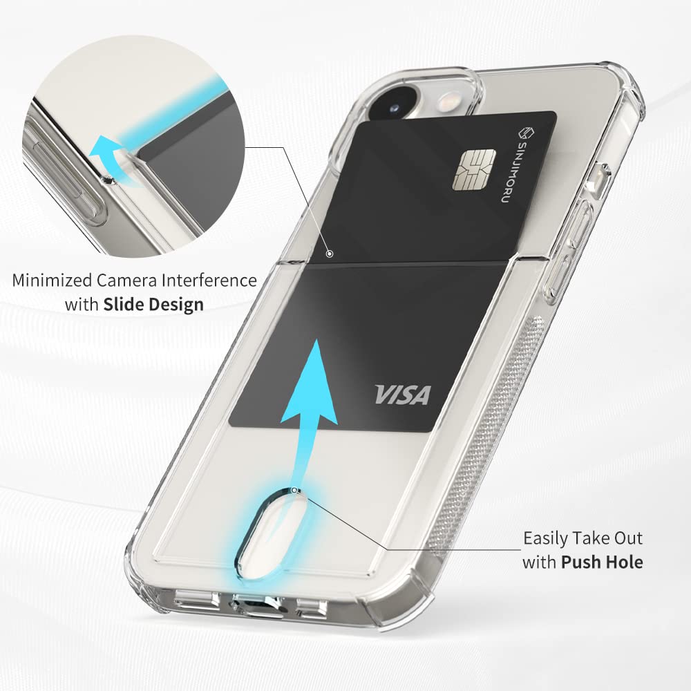 Sinjimoru Air-Tip TPU Phone Case with Card Holder, Slim Fit Clear Phone Wallet Case for Apple iPhone 15 14 13 12 Cell Phone Cover as Credit ID Card Sleeves. Air-Shield with Card Slot iPhone 13 Pro Max