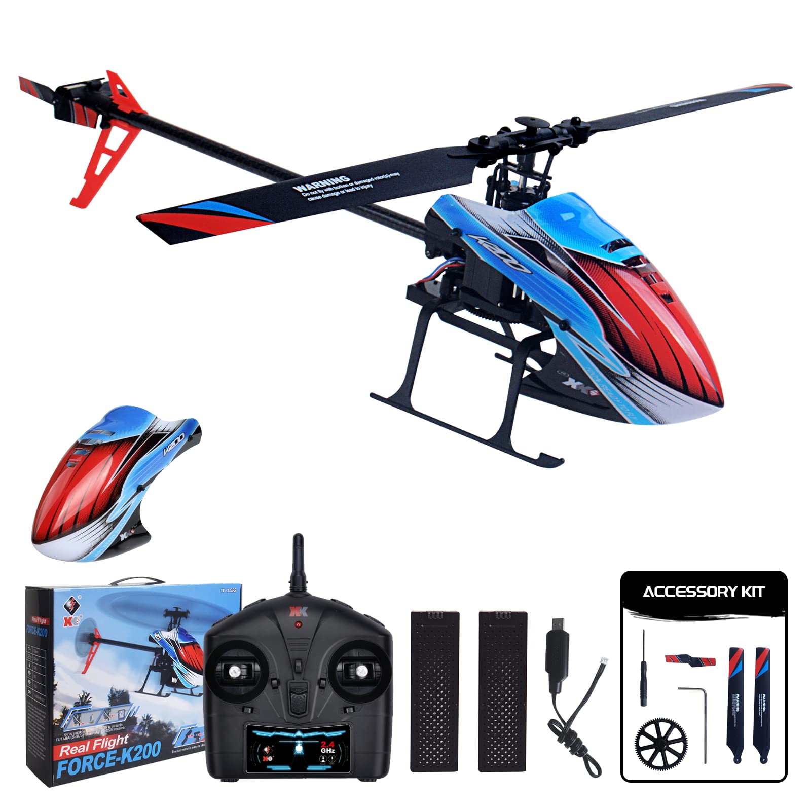 CKYSCHN 4-CH RC Helicopters, WLtoys K200 Remote Control Helicopters One Key Take Off/Landing, 2.4G Mini RC Helicopters 2 Shells 2 Battery, Hobby RTF Helicopter for Adults