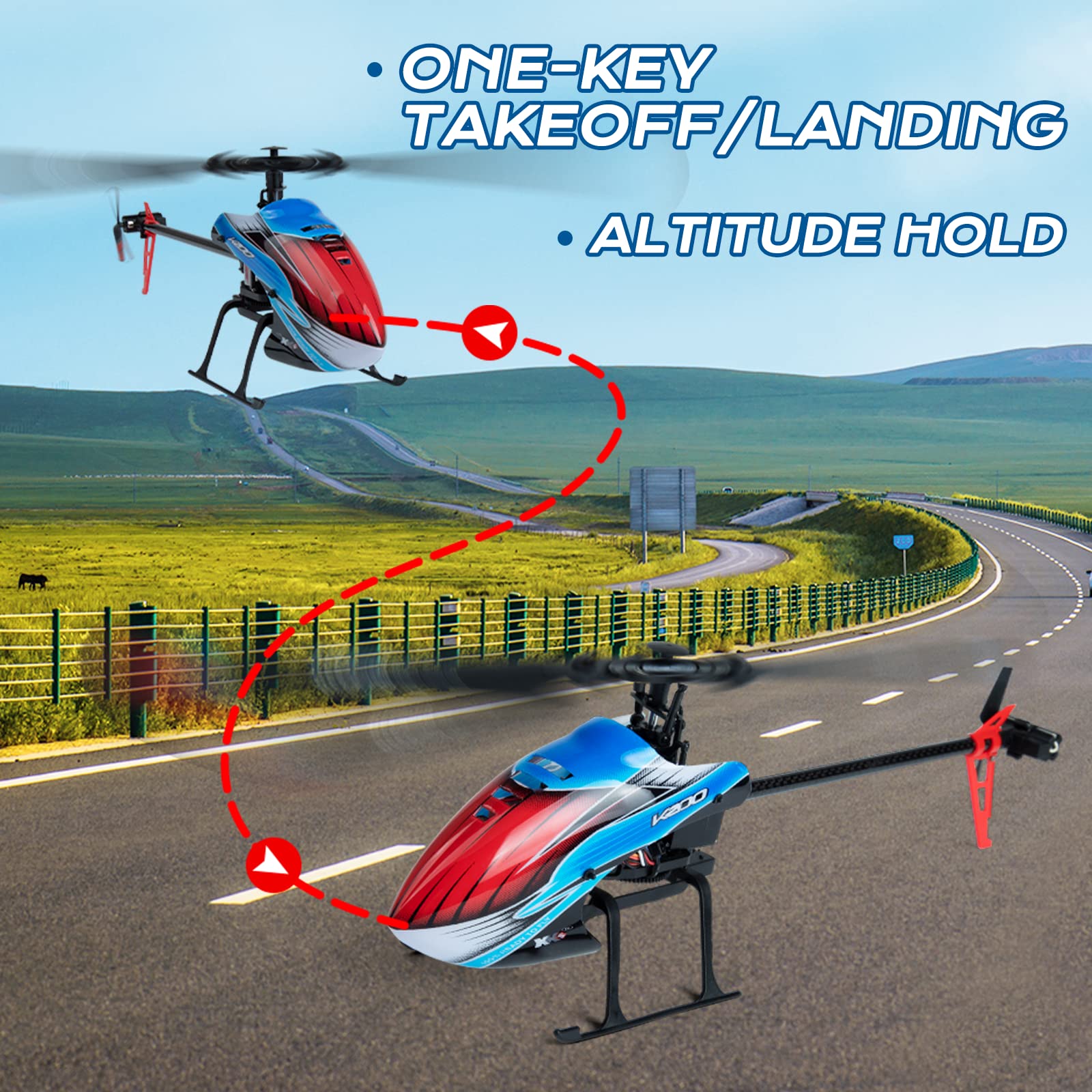 CKYSCHN 4-CH RC Helicopters, WLtoys K200 Remote Control Helicopters One Key Take Off/Landing, 2.4G Mini RC Helicopters 2 Shells 2 Battery, Hobby RTF Helicopter for Adults