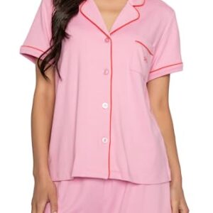 PJ SalvageThe Summer I Turned Pretty Lounge Short-sleeve Button Down Shirt and Bottom Shorts Pajama SetPinkX-Large