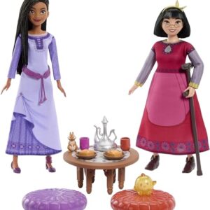 Mattel Disney Wish Toys, Best Friends Tea Time Playset with Asha & Dahlia of Rosas Dolls, 2 Figures, 1 Table & 10 Accessories, Inspired by the Movie