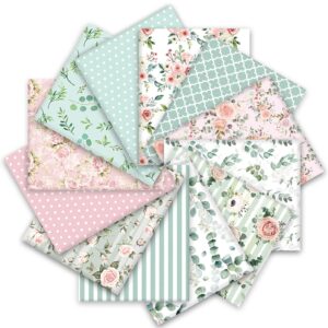 whaline 12pcs spring cotton fabric bundles 18 x 22 inch floral greenery printed fat quarters pink green retro quilting patchwork squares sewing fabrics for diy handmade crafting home party decor