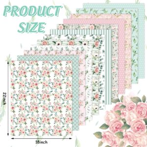 Whaline 12Pcs Spring Cotton Fabric Bundles 18 x 22 Inch Floral Greenery Printed Fat Quarters Pink Green Retro Quilting Patchwork Squares Sewing Fabrics for DIY Handmade Crafting Home Party Decor