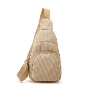 sling bag for women small crossbody sling bag corduroy sling backpack fanny belt bag for travel sports running hiking khaki