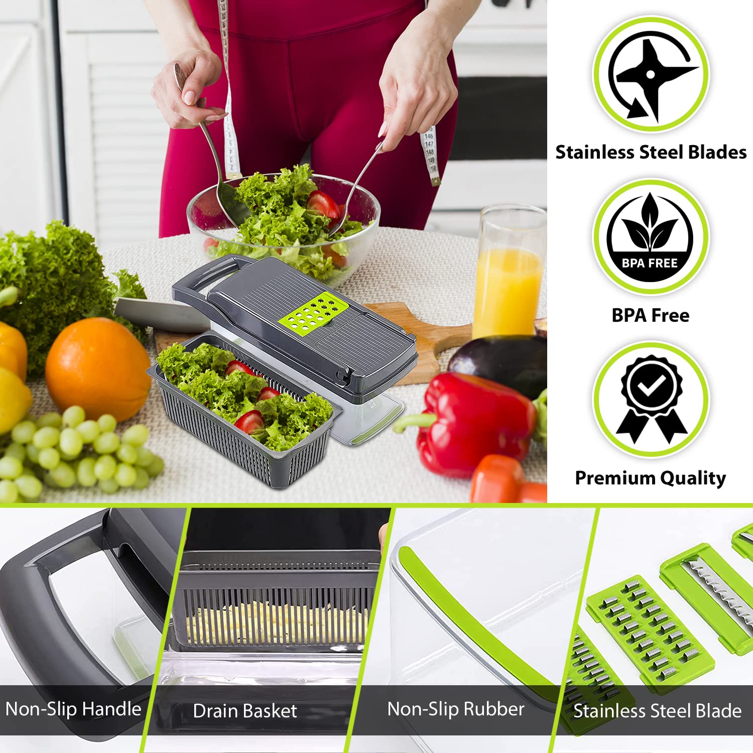 vegetable chopper, 12 in 1 Hand Held Multifunctional vegetable cutter, fruits slicer and egg white separator