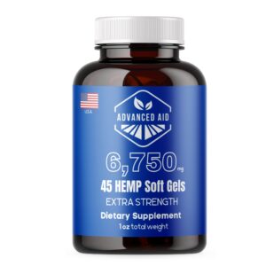 Advanced Aid Natural Premium Organic Hemp Oil 6750mg (150mg per SoftGel ) 45ct Non-GMO Ultra-Pure CO2 Extracted Made in The USA. Read Description