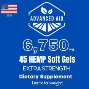 Advanced Aid Natural Premium Organic Hemp Oil 6750mg (150mg per SoftGel ) 45ct Non-GMO Ultra-Pure CO2 Extracted Made in The USA. Read Description