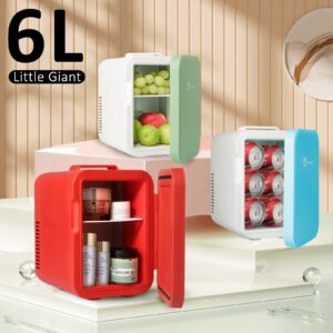 FavorCOOL Mini Skincare Fridge, 6 Liter/6 Cans Small Refrigerator Cooler Warmer 110V AC/ 12V DC Personal Fridge for Bedroom, Beverage, Makeup