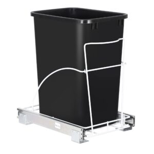 super deal single 35 quart kitchen cabinet pull-out trash can waste bin container with rear storage and chrome-plated wire bottom mount under sink garbage recycling bins, 29 liter capacity black