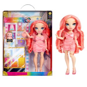 rainbow high pinkly - pink fashion doll in fashionable outfit, with glasses & 10+ colorful play accessories. gift for kids 4-12 years and collectors