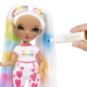 Rainbow High Color & Create Fashion DIY Doll with Washable Rainbow Markers, Green Eyes, Straight Hair in 2 Pig Tails, Bonus Top & Shoes. Color, Create, Play, Rinse and Repeat. Creative 4-12+