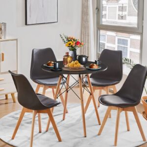 Round Dining Table Small Black Kitchen Table Mid Century Modern Circle Dining Room Table 31.5" with Wooden Legs for Small Spaces Dinner