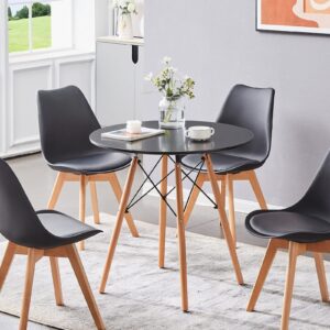 Round Dining Table Small Black Kitchen Table Mid Century Modern Circle Dining Room Table 31.5" with Wooden Legs for Small Spaces Dinner