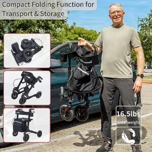 Henmnii Rollator Walker for Seniors and Adults, All Terrain walker with seat, Lightweight Foldable Aluminum Rolling walkers.