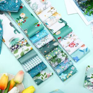 Hosuly 40 Pcs Floral Cotton Fabric Patchwork Roll Cotton Quilting Fabric Roll up Cotton Fabric Quilting Strips 2.55 Inch Precut Patchwork Roll for Craft Sewing DIY Crafts (Green Floral)