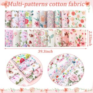 40 Pcs Floral Cotton Fabric Patchwork Roll Cotton Quilting Fabric Roll up Cotton Fabric Quilting Strips 2.55 Inch Precut Patchwork Roll for Craft Sewing DIY Crafts (Pink Floral)